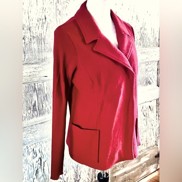 TRIBAL BOILED WOOL SNAP-FRONT COAT/CARDIGAN RED SZ SM RIBBED SLEEVES - Picture 2 of 7